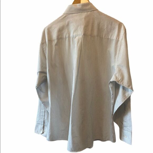 White Pinstripe Collared Fitted Button Up Long Sleeve Cuffed Dress Shirt XL - Picture 4 of 7